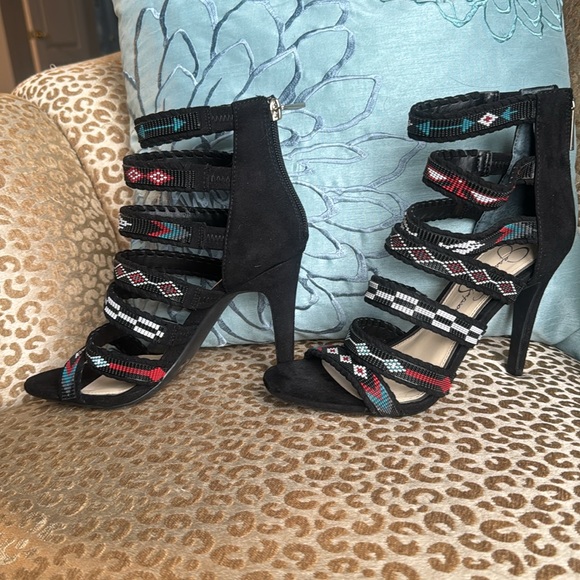 New RARE Jessica Simpson Erienne black beaded high-heeled sandal - Picture 4 of 9